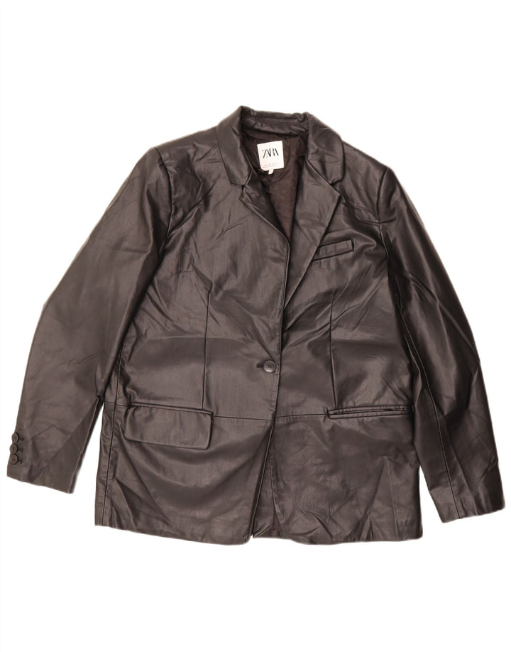 Zara Chaqueta tipo blazer extragrande con 1 botón para mujer, talla 44, talla mediana, negra