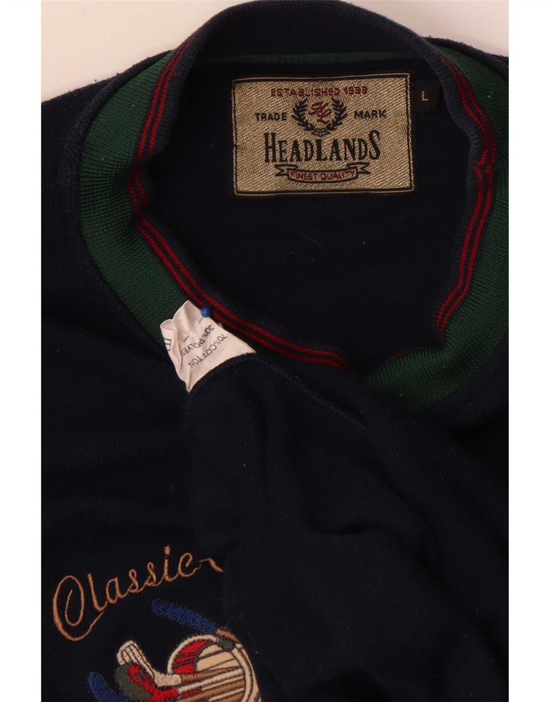 Vintage hombres gráfico regular fit sudadera jumper grande azul marino algodón