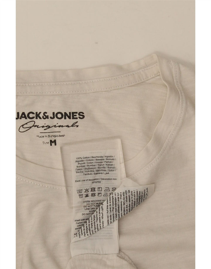 JACK & JONES Hombre Camiseta Top Medium Blanco Floral Algodón