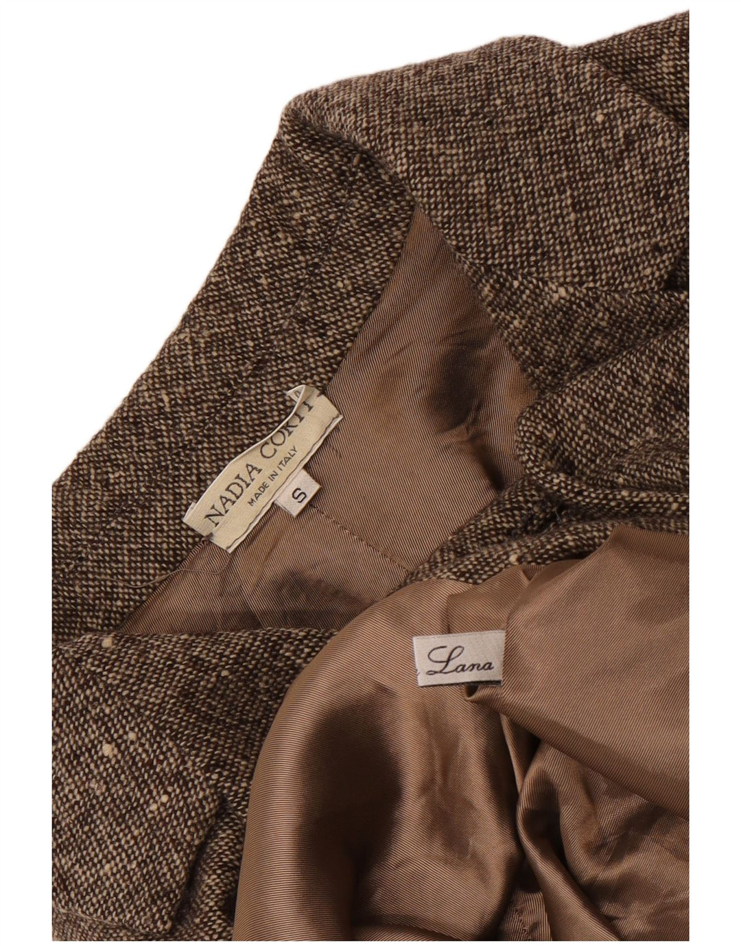 Vintage mujer abrigo Reino Unido 10 pequeña lana moteada beige