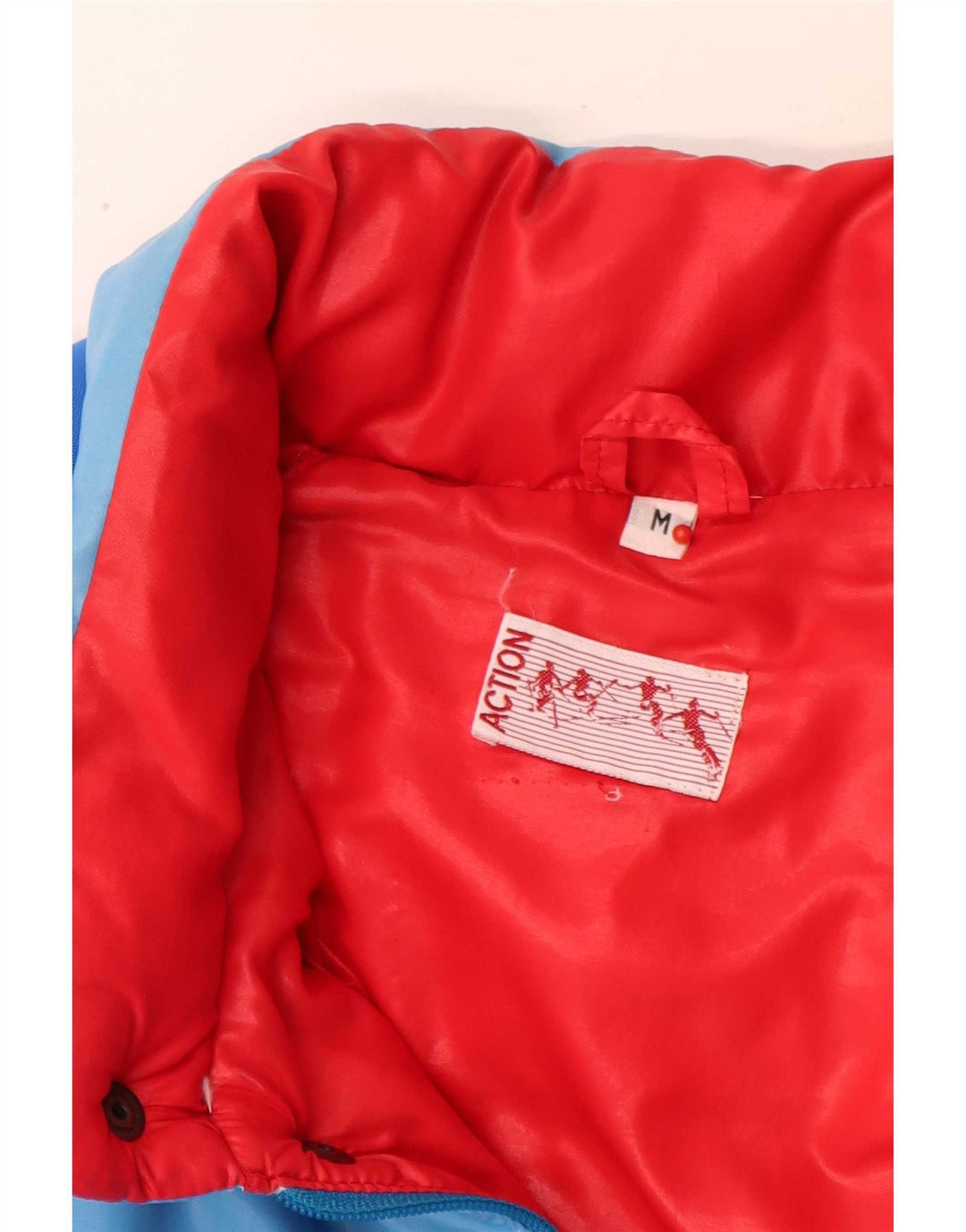 Vintage hombres chaqueta acolchada Reino Unido 38 azul medio colorblock algodón