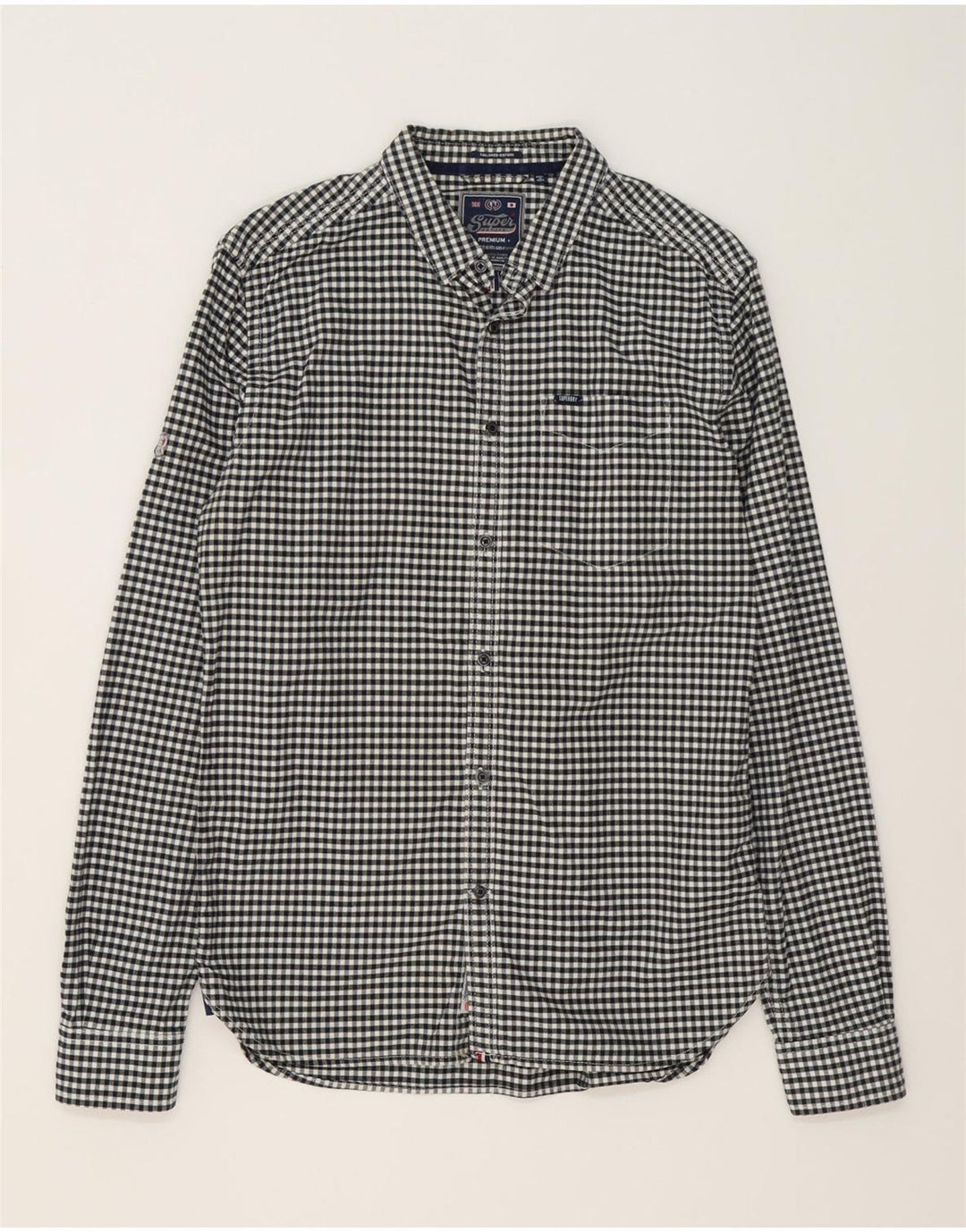 SUPERDRY Camisa para hombre grande de algodón a cuadros negro