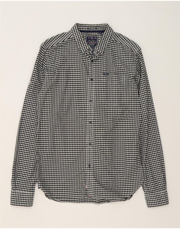 SUPERDRY Camisa para hombre grande de algodón a cuadros negro