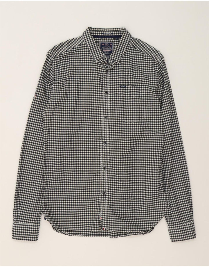 SUPERDRY Camisa para hombre grande de algodón a cuadros negro