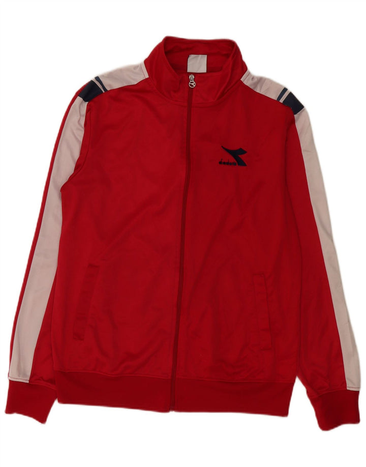 DIADORA Chaqueta superior de chándal para mujer UK 46 Grande Poliéster con bloques de color rojo
