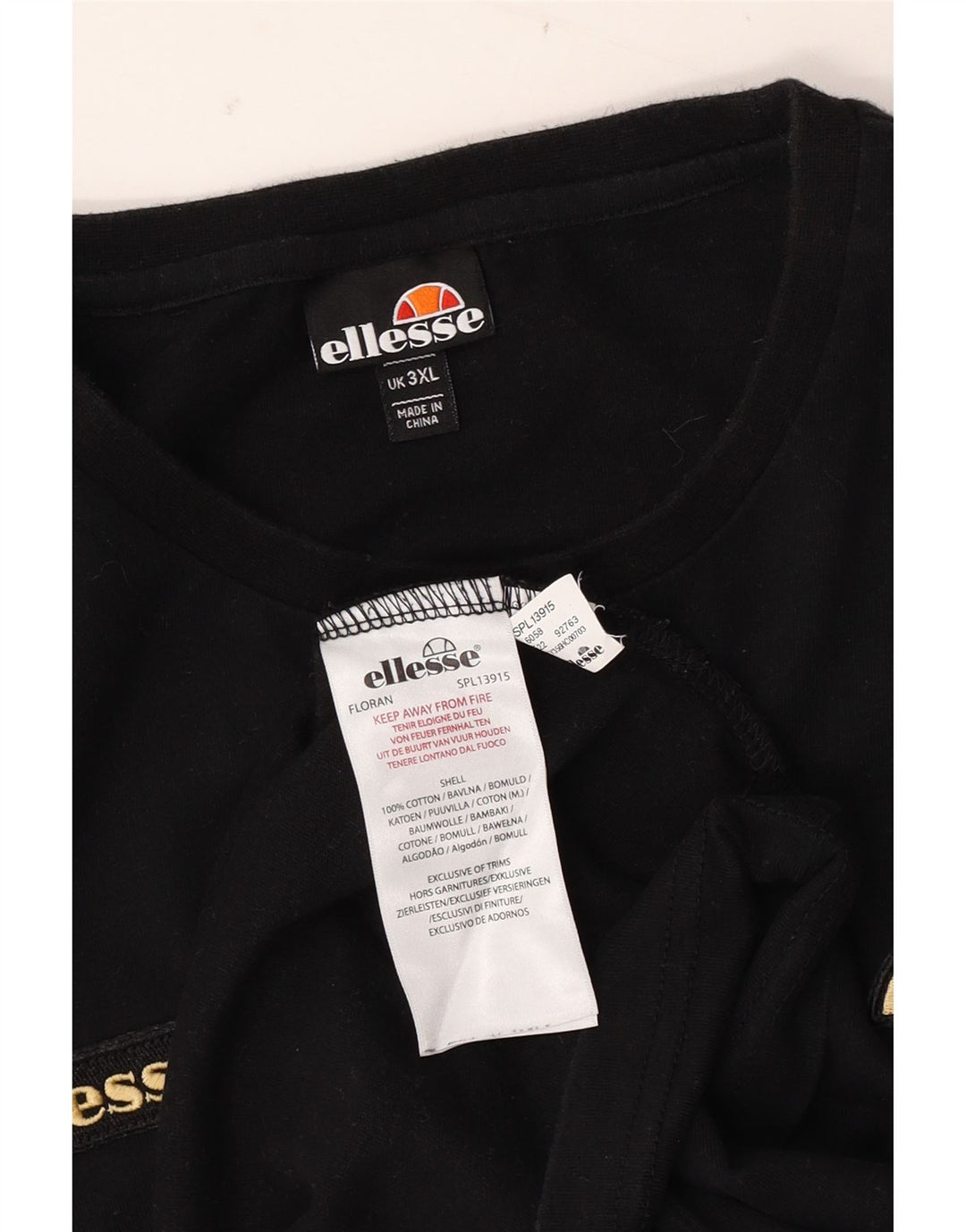 ELLESSE Camiseta Hombre Top 3XL Algodón Negro