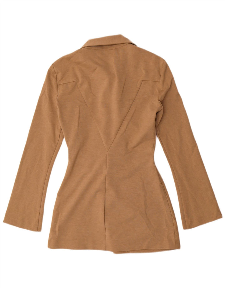 Zara Mujer Blusa Camisa UK 10 Small Marrón Poliéster