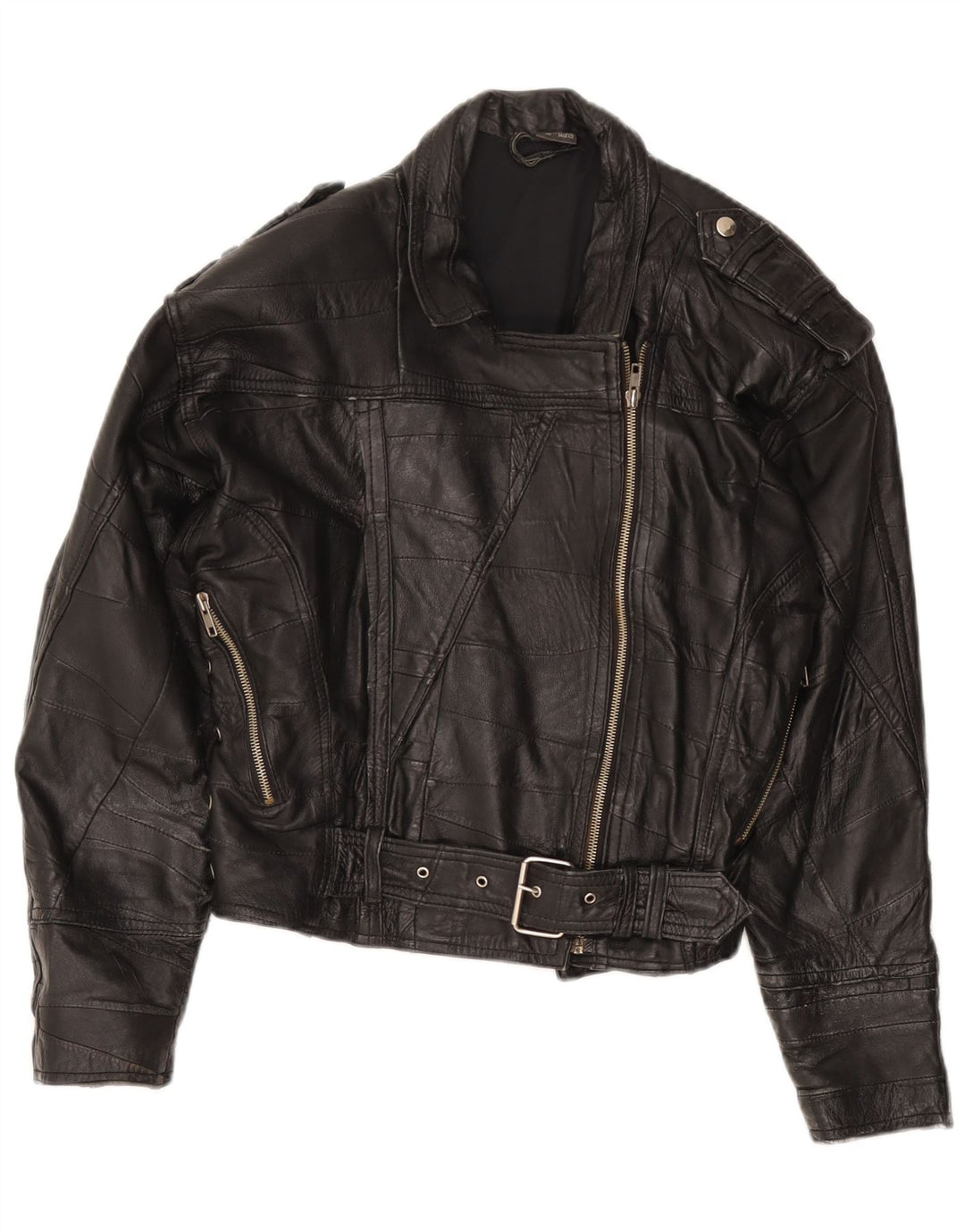 Vintage mujer biker chaqueta de cuero IT 42 cuero negro medio