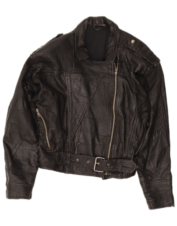 Vintage mujer biker chaqueta de cuero IT 42 cuero negro medio