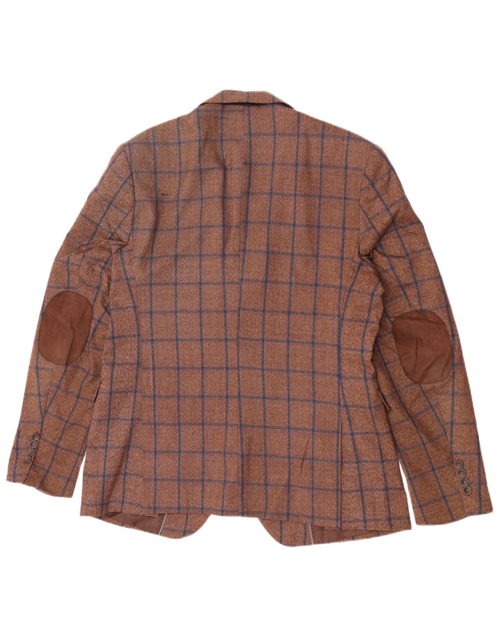 Marks & Spencer Chaqueta tipo blazer con 1 botón para hombre IT 54 2XL Lana a cuadros marrón