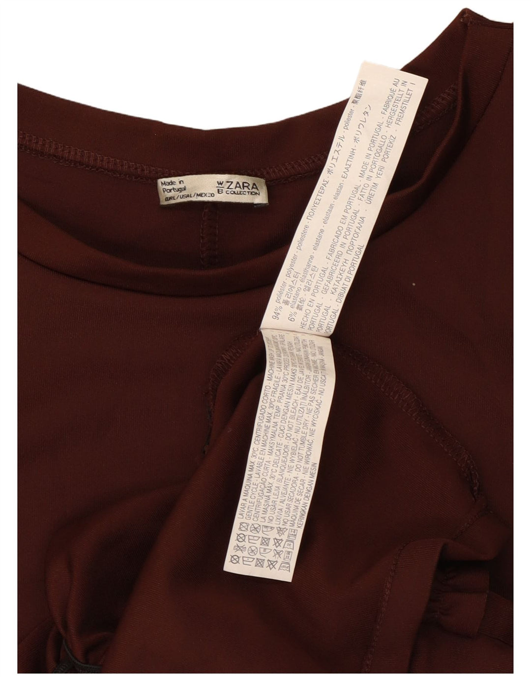 Zara Vestido recto con volante en la parte delantera para mujer UK 44 Poliéster marrón grande