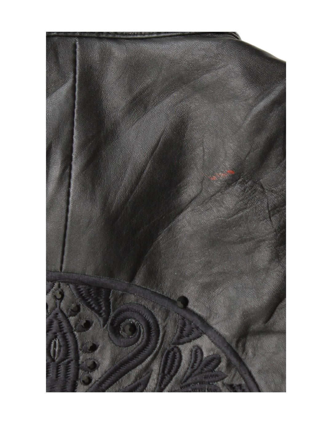 Vintage mujer gráfico cuero biker chaqueta EU 38 cuero negro medio