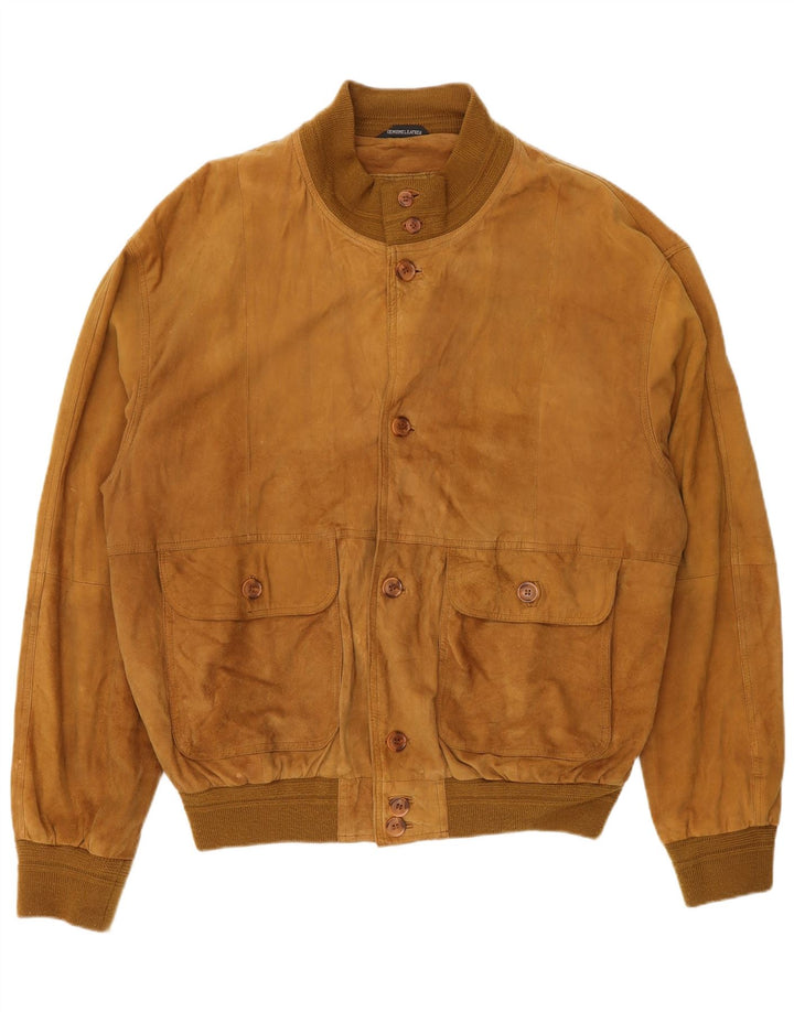 Vintage hombres ante bomber chaqueta IT 54 2XL cuero beige