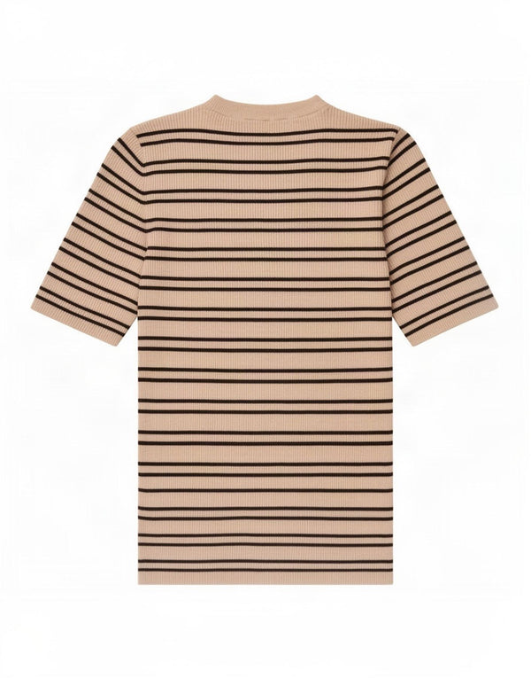 Marks & Spencer Camiseta para mujer Top UK 44 Large Viscosa a rayas beige