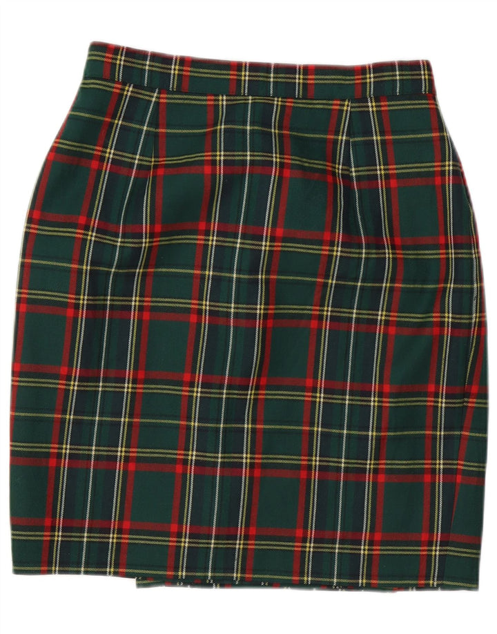 Falda lápiz vintage para mujer W28 cuadros verdes medianos