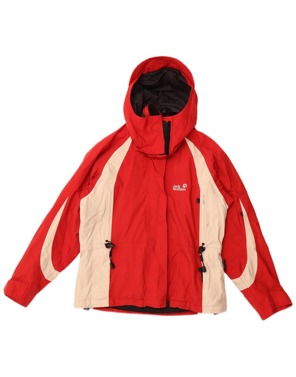 Jack Wolfskin Womens Hooded Windbreaker Jacket UK 10 Small Red Colourblock