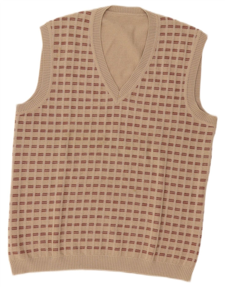 Vintage hombres chaleco tanque top pequeño beige geométrico
