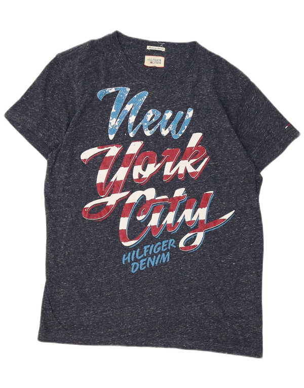 Tommy Hilfiger Camiseta gráfica para hombre Top medio poliéster moteado azul marino