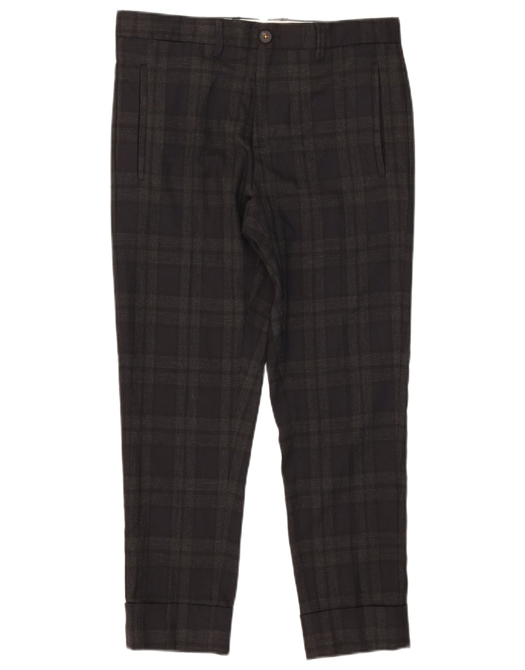 Zara Mens Slim Cropped Pantalones EU 38 Small W30 L25 Gris Cuadro Poliéster