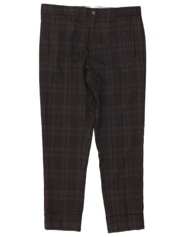 Zara Mens Slim Cropped Pantalones EU 38 Small W30 L25 Gris Cuadro Poliéster