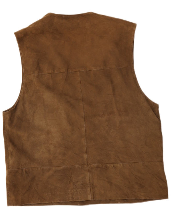 Vintage hombres ante chaleco IT 52 cuero marrón grande
