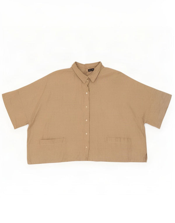 Vintage mujer crop camisa blusa Reino Unido 22 3XL algodón beige