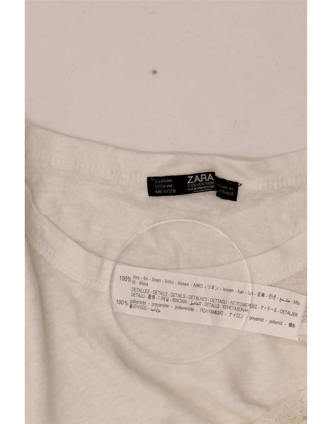 Zara Mujer Crop Blusa Top UK 40 Medium White Linen