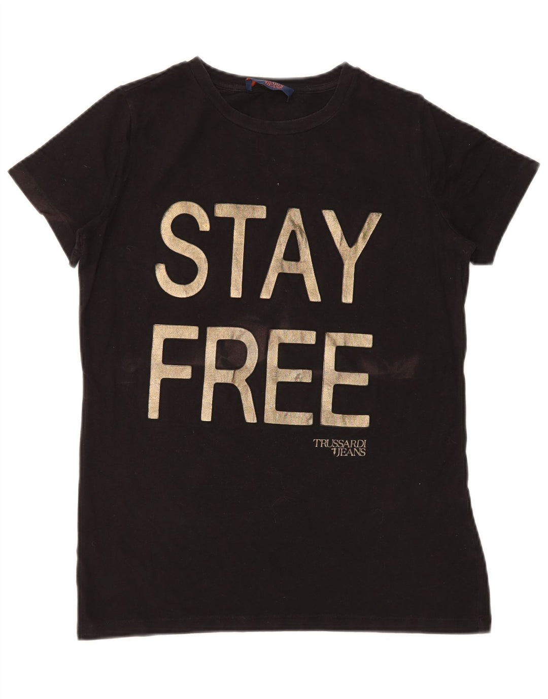 Trussardi Jeans Mujer Camiseta Gráfica Top UK 44 Medium Negro