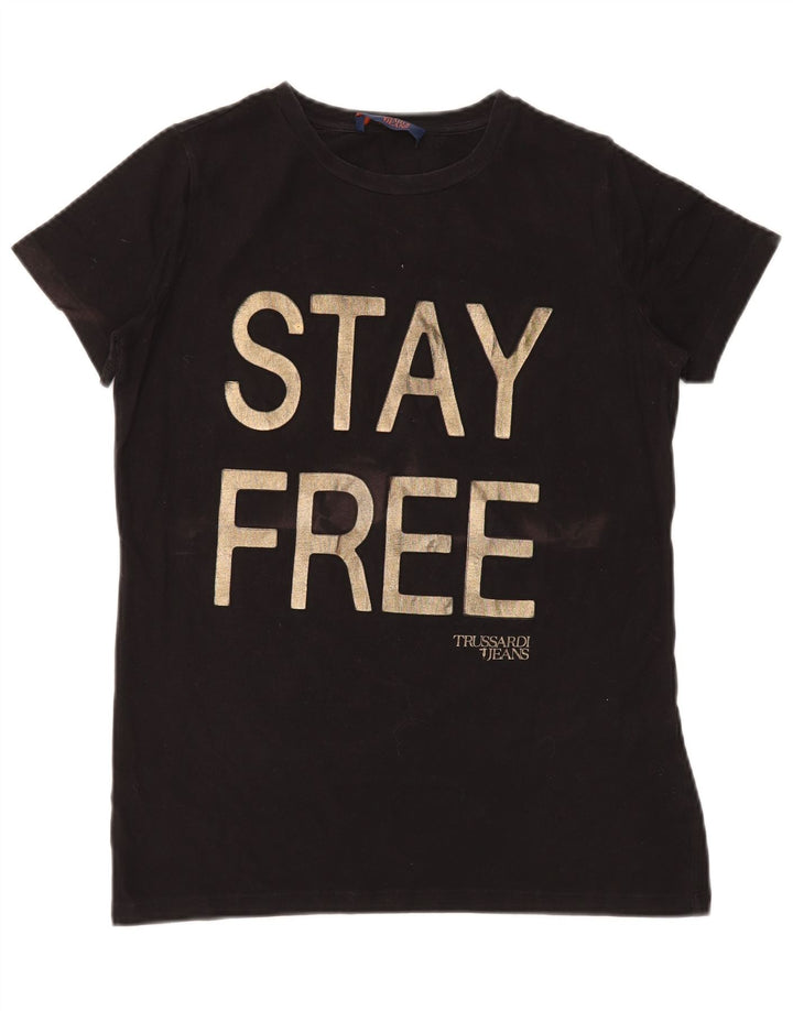 Trussardi Jeans Mujer Camiseta Gráfica Top UK 44 Medium Negro