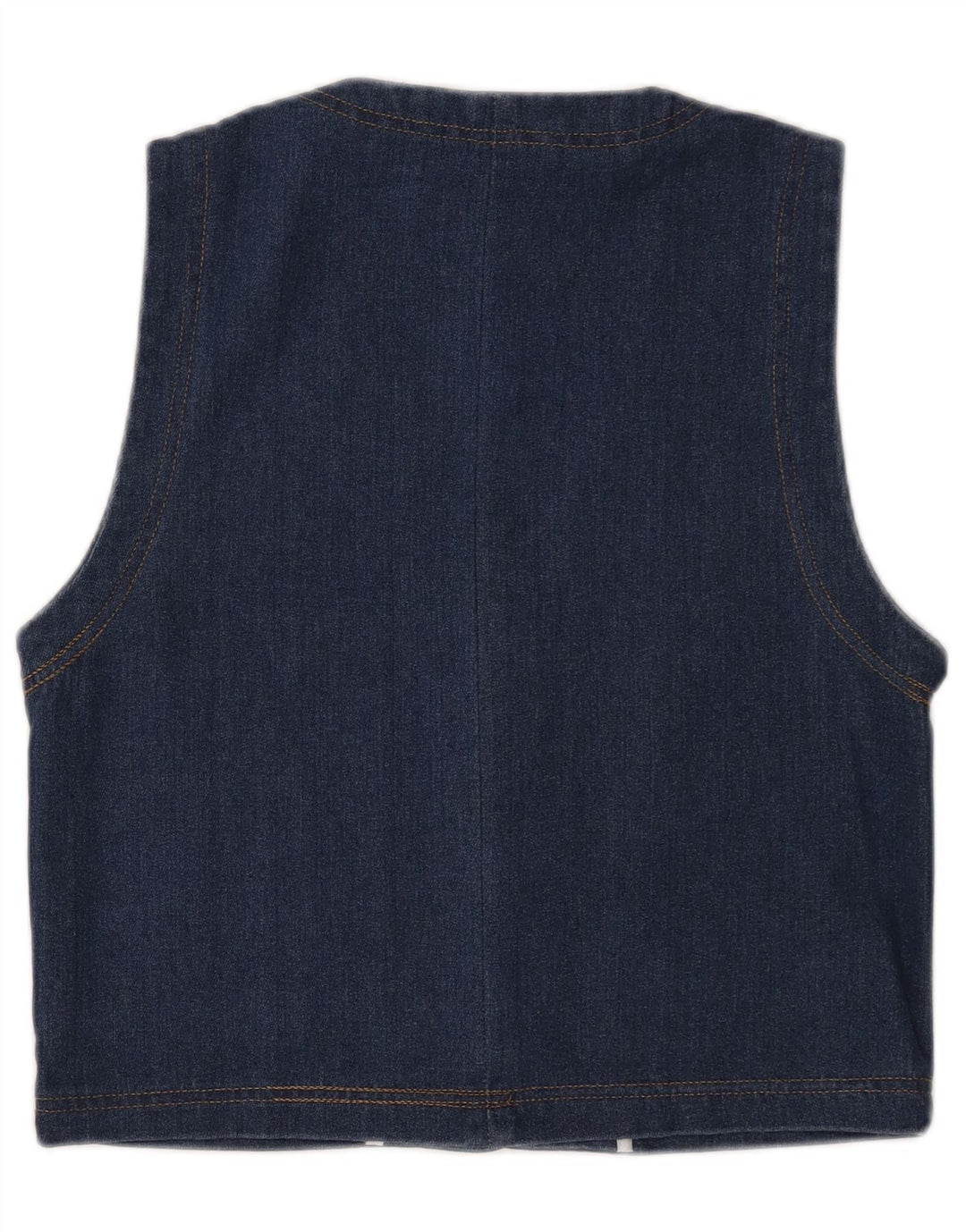 Vintage mujeres crop denim Gilet Reino Unido 14 algodón azul marino medio