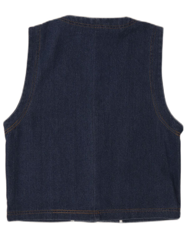 Vintage mujeres crop denim Gilet Reino Unido 14 algodón azul marino medio