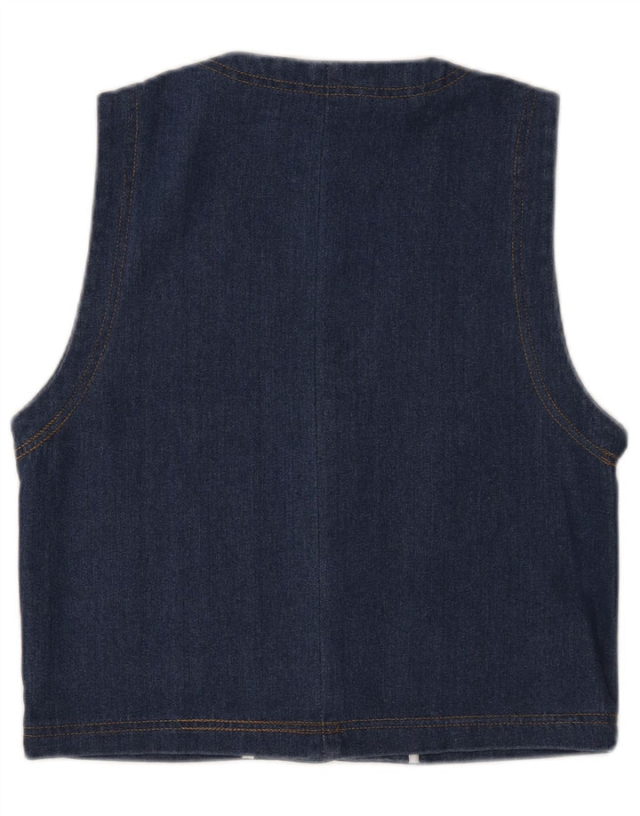 Vintage mujeres crop denim Gilet Reino Unido 14 algodón azul marino medio