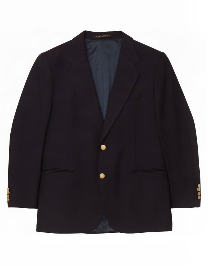 Marks & Spencer Chaqueta tipo blazer corta de 2 botones para hombre, talla grande, de lana azul marino
