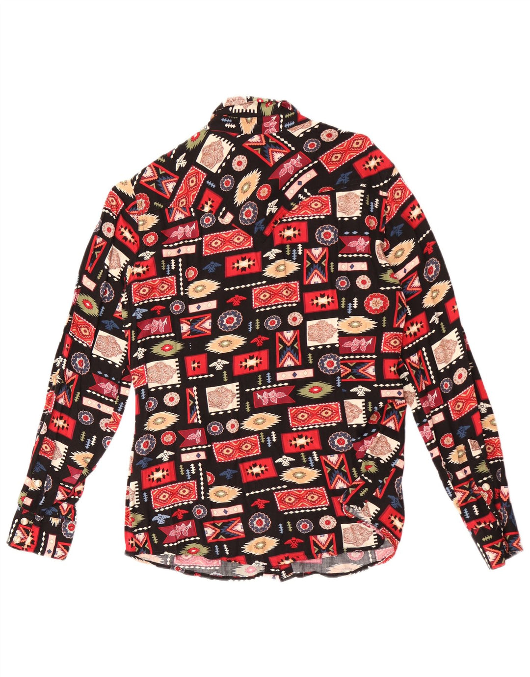 Wrangler Blusa estilo camisa retro para mujer UK 44 Rayón geométrico negro mediano