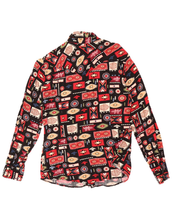 Wrangler Blusa estilo camisa retro para mujer UK 44 Rayón geométrico negro mediano