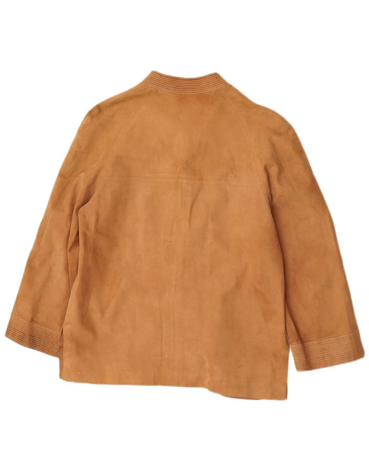Vintage mujer 3 botones ante Blazer chaqueta Reino Unido 14 beige medio