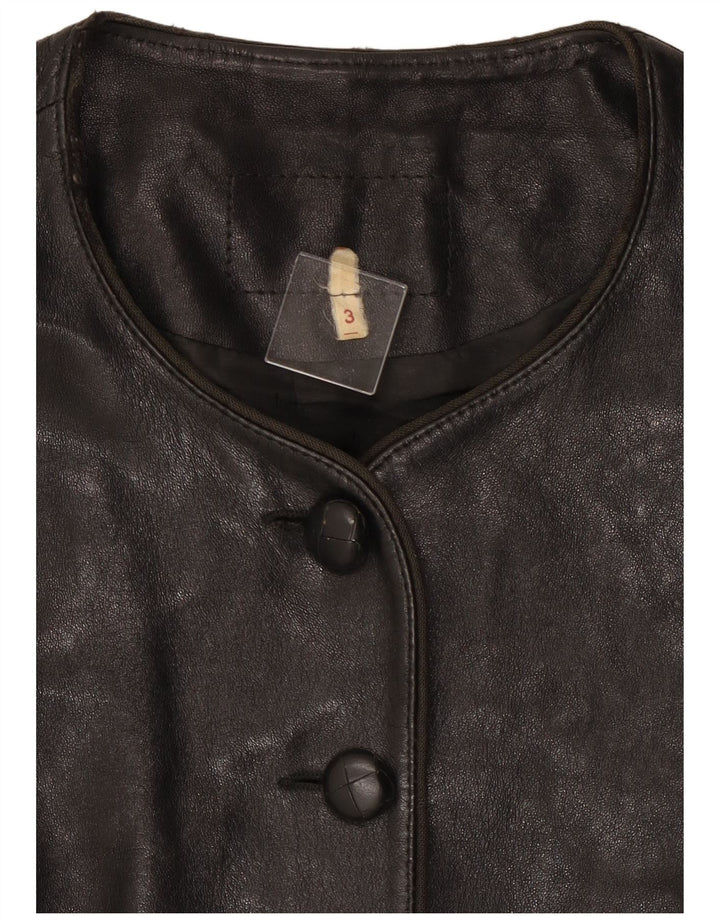 Vintage mujer chaqueta de cuero Reino Unido 12 Medio Negro