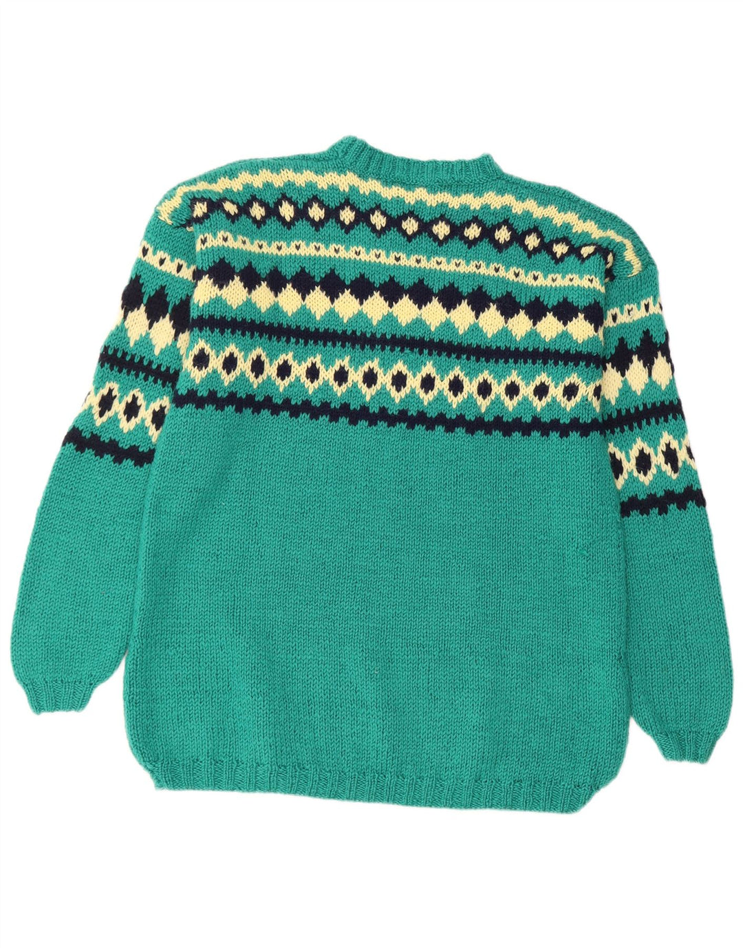 VINTAGE Mujer Crew Neck Jumper Suéter Reino Unido 14 Grande Verde Fair Isle