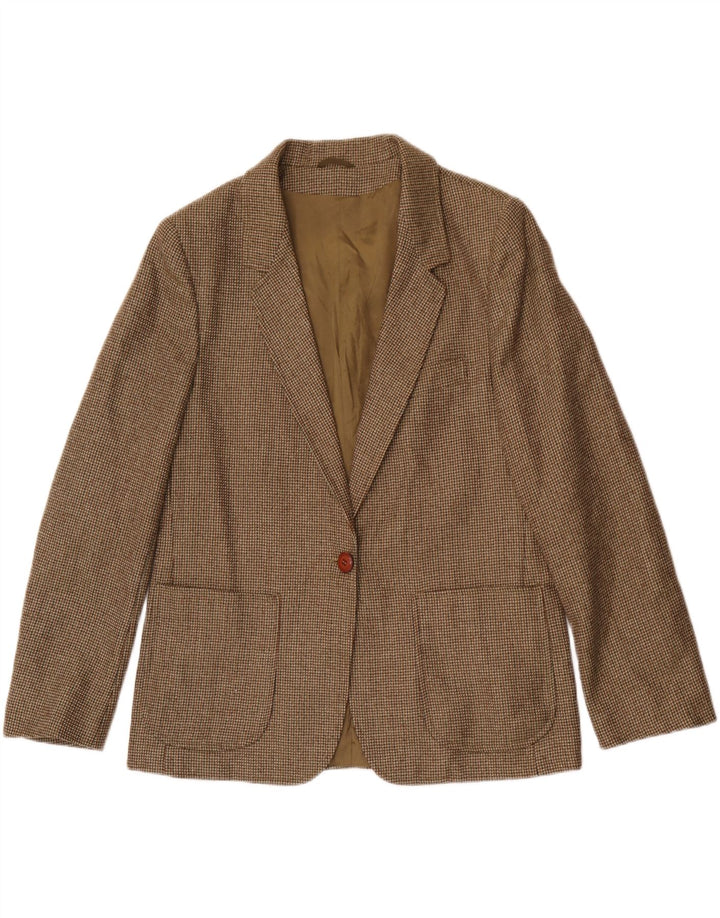 Vintage mujer 1 botón Blazer chaqueta Reino Unido 14 grande caqui cheque