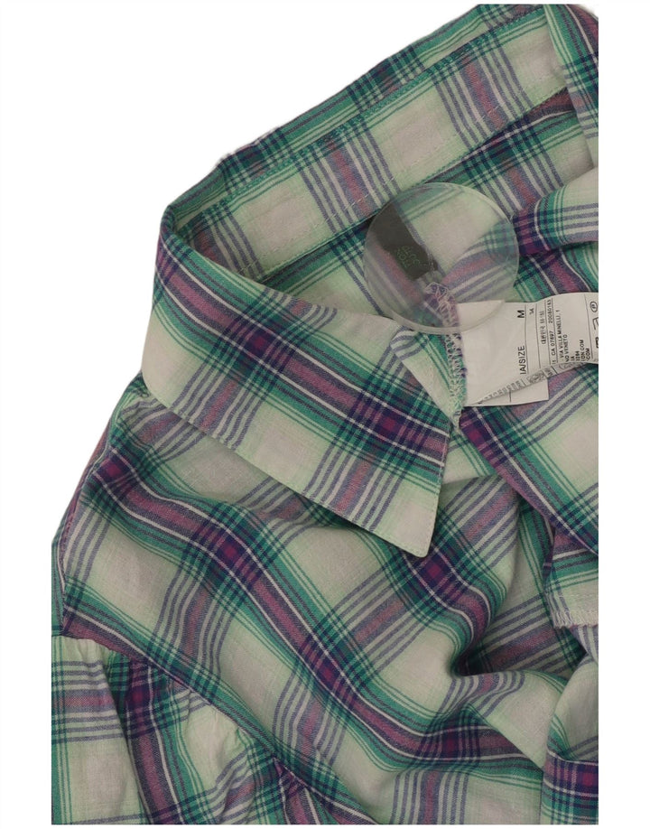 BENETTON Camisa de manga corta para mujer UK 44 Mediana Algodón a cuadros multicolor