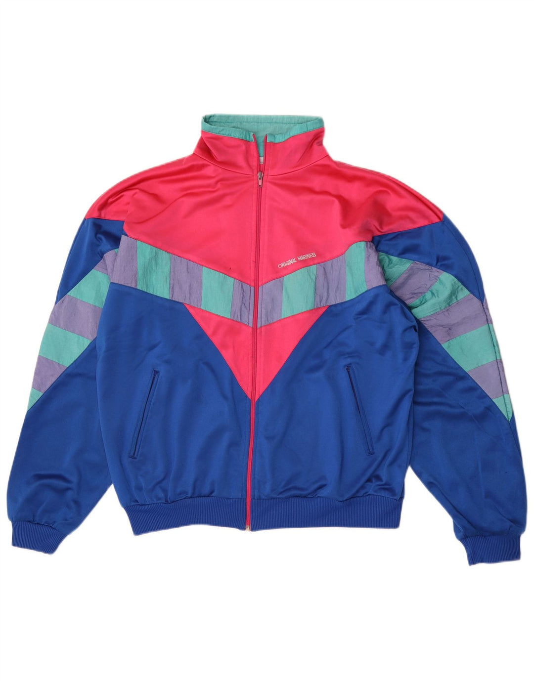 Vintage Hombre Chándal Top Chaqueta XL Multicolor Colorblock Poliéster