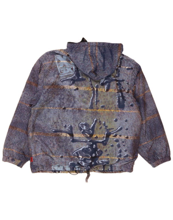 XS Exes Chaqueta cortavientos con capucha y estampado abstracto para hombre, talla 40, color azul