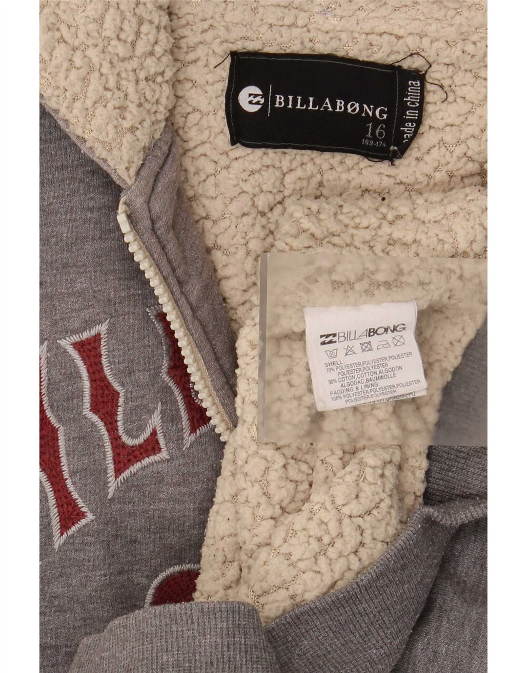 Billabong Sudadera con capucha y cremallera gráfica para niños 15-16 años Poliéster gris