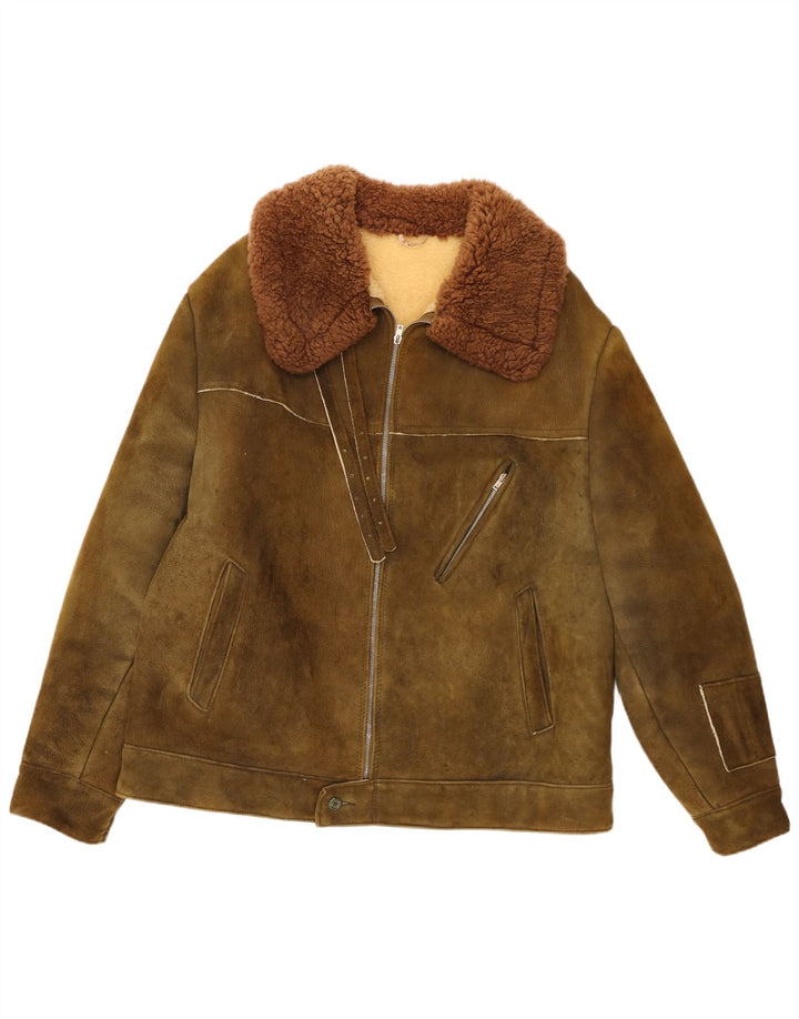 Vintage Hombres Sherpa Ante Chaqueta IT 58 4XL Caqui