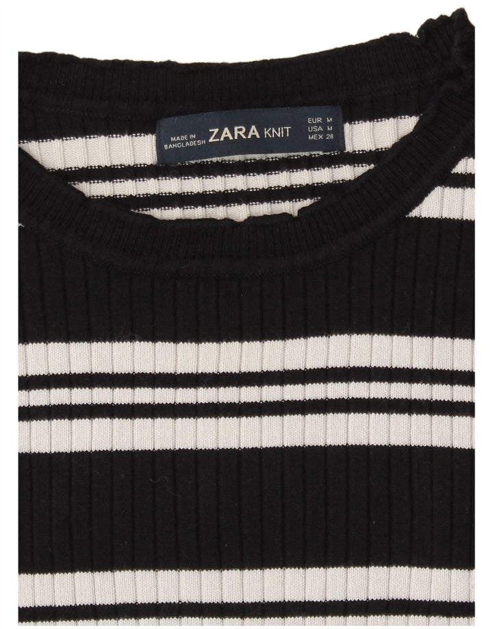 Zara Mujer Crop Top Manga Larga UK 42 Mediano Rayas Negras