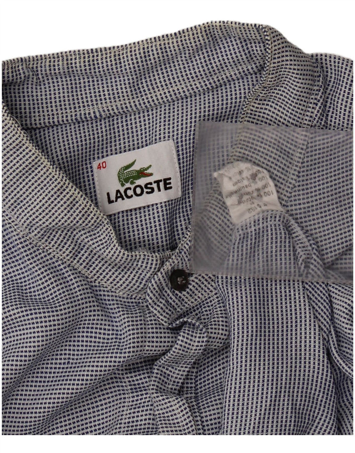 Camisa Lacoste Hombre Cuadros Talla 40 Azul Mediano Pata De Gallo Algodón Clásico