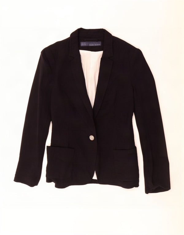 Zara Mujer Chaqueta Blazer De 1 Botón UK 10 Small Viscosa Negra