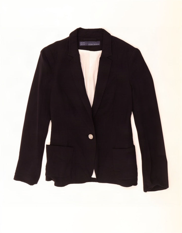 Zara Mujer Chaqueta Blazer De 1 Botón UK 10 Small Viscosa Negra