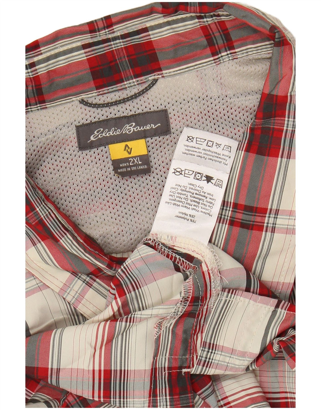 EDDIE BAUER Camisa de manga corta para hombre 2XL Poliéster a cuadros rojos