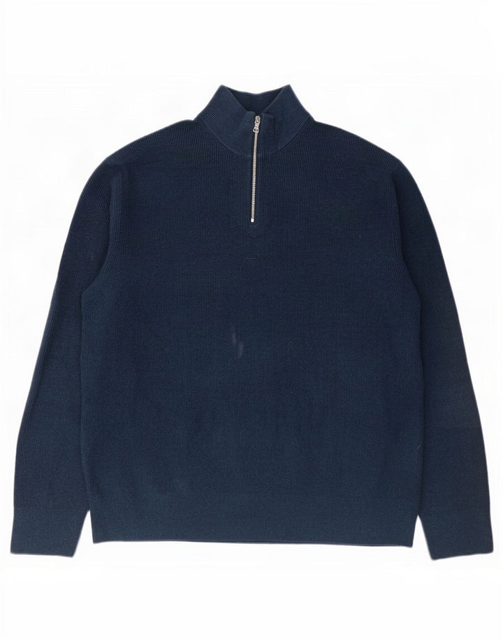 Marks & Spencer Suéter con cuello y cremallera para hombre 3XL Poliéster azul marino